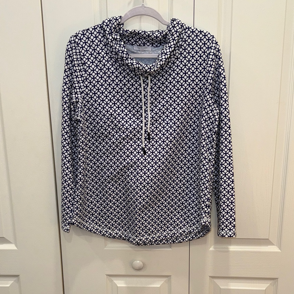Talbots Navy and White Geometric Cowl-Neck Pullover